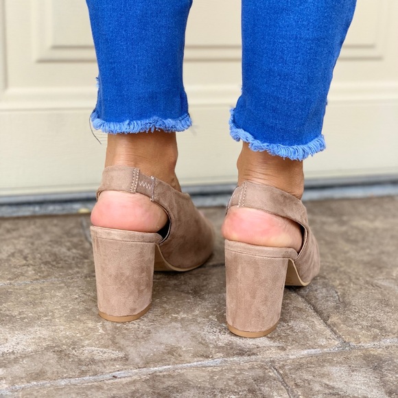 Beige Peep toe Chunky Heeled Slingback Mule Sandal - Picture 4 of 4